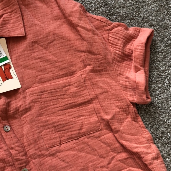 NEW Self Esteem Pink Relaxed Button Up Linen Top - Picture 4 of 6